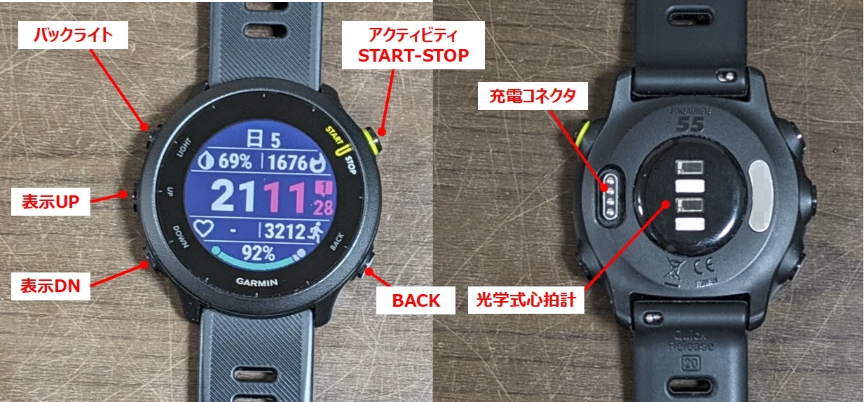 GARMIN ForeAthlete55のボタン機能