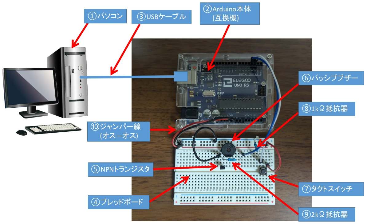 トランジスタを使ったブザー音量を大きくする回路