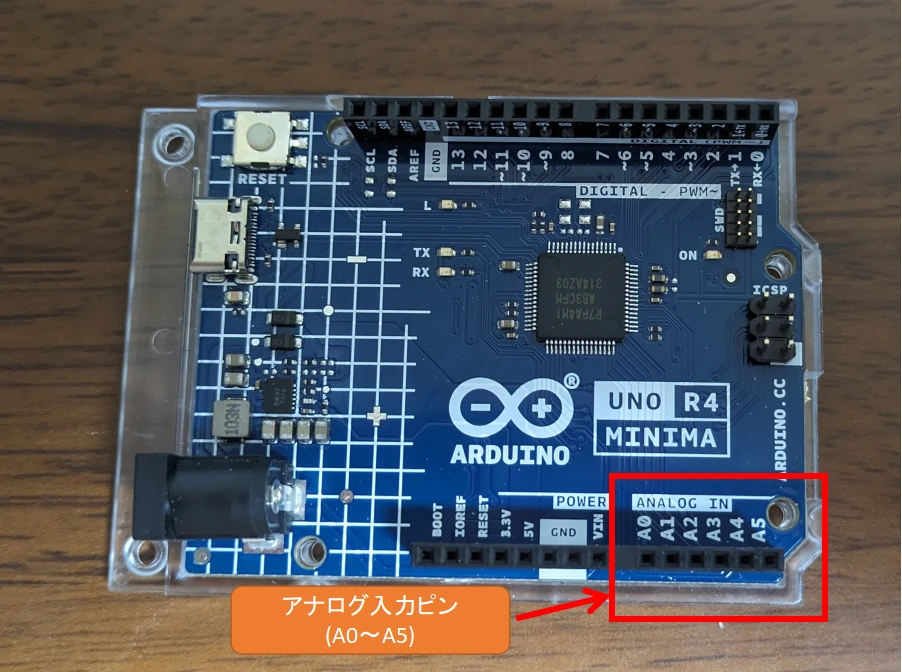 Arduino UNO R4 Minimaのアナログ入力ソケット