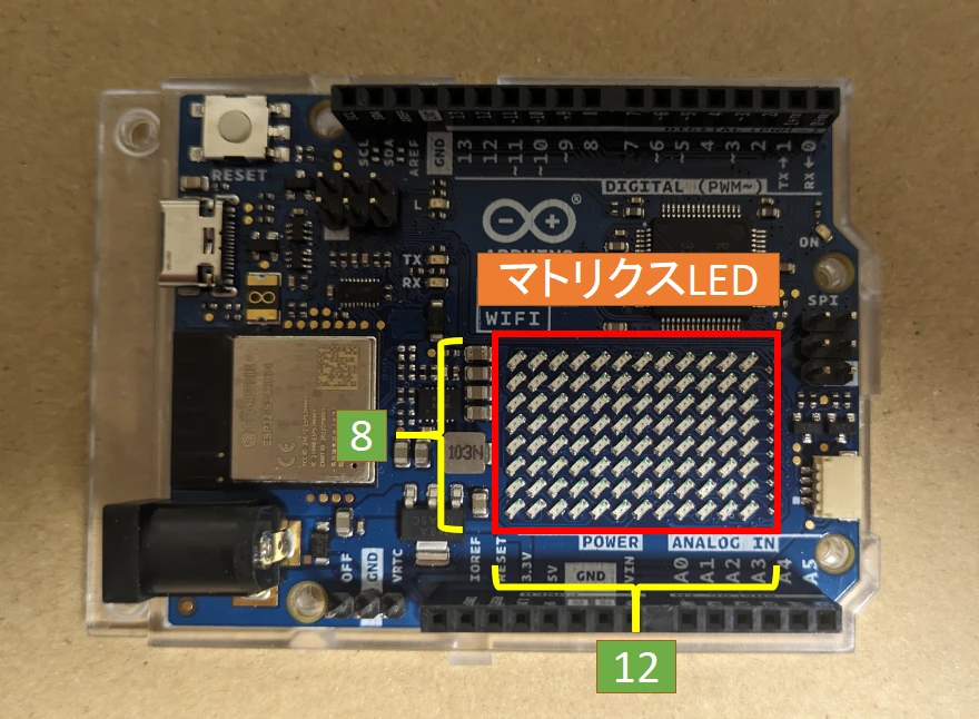 Arduino uno r4 wifi内蔵のマトリクスLED