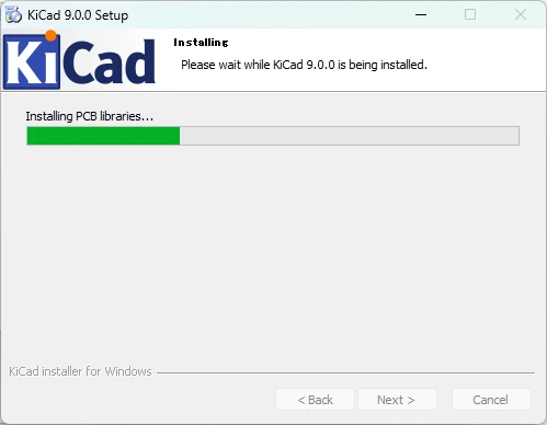 KiCadのインストールが実行中画像
