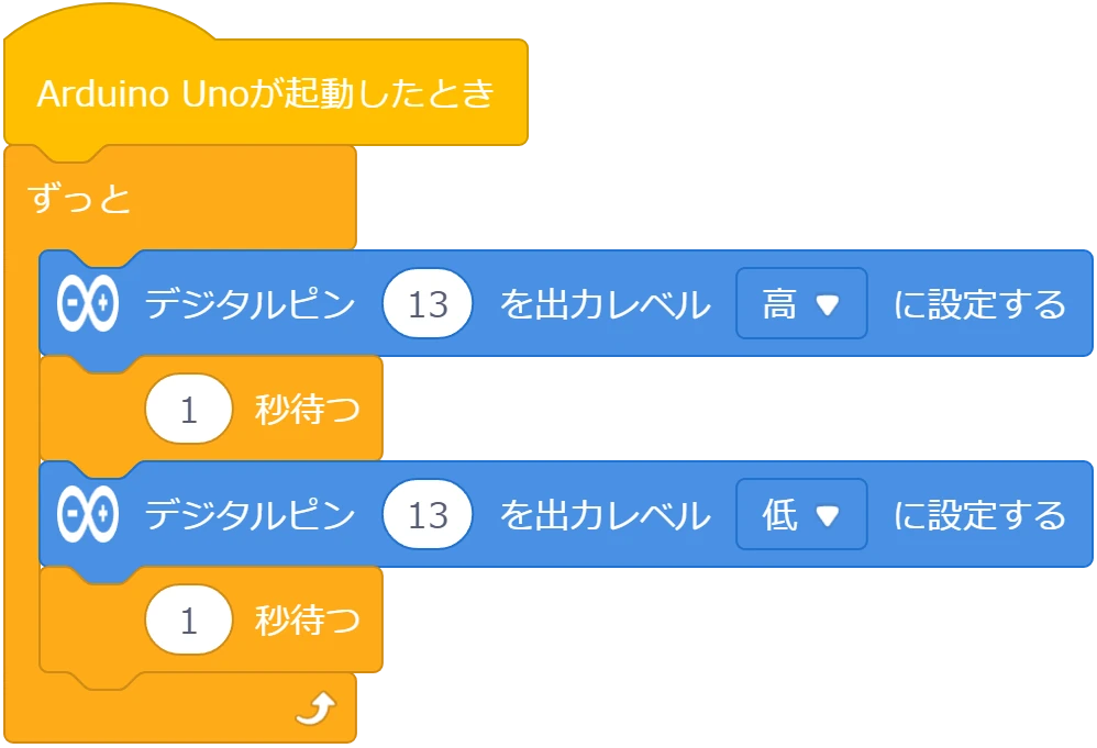 mBlockで作ったarduino内蔵LED点滅回路